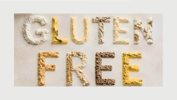 コーンや大豆でgluten freeと書かれたテキスト